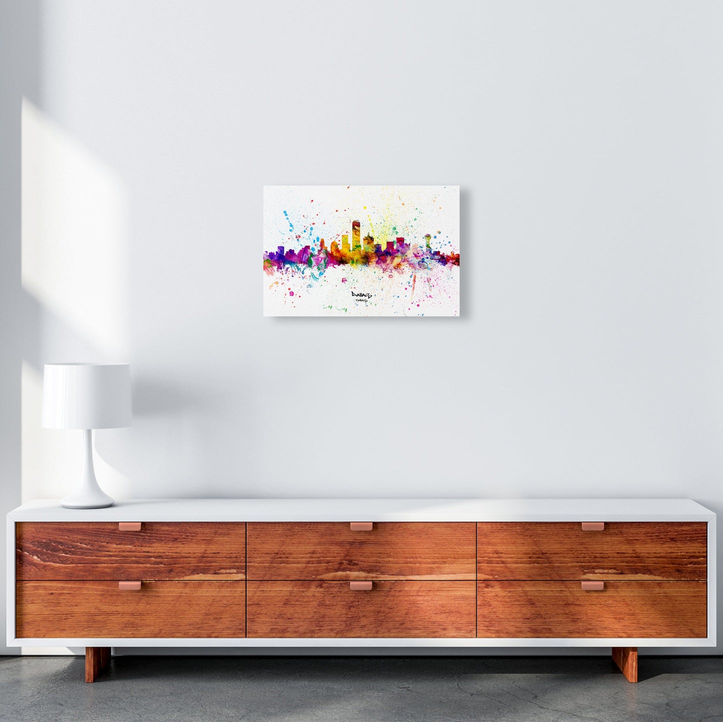 Rynx | Dallas Texas Skyline Splash Art Print by Michael Tompsett