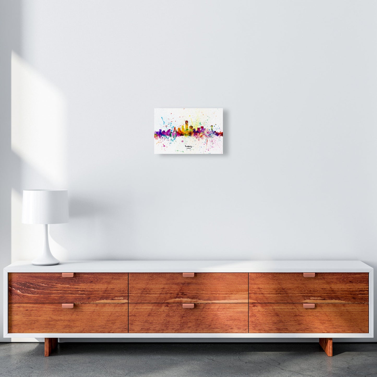Rynx | Dallas Texas Skyline Splash Art Print by Michael Tompsett