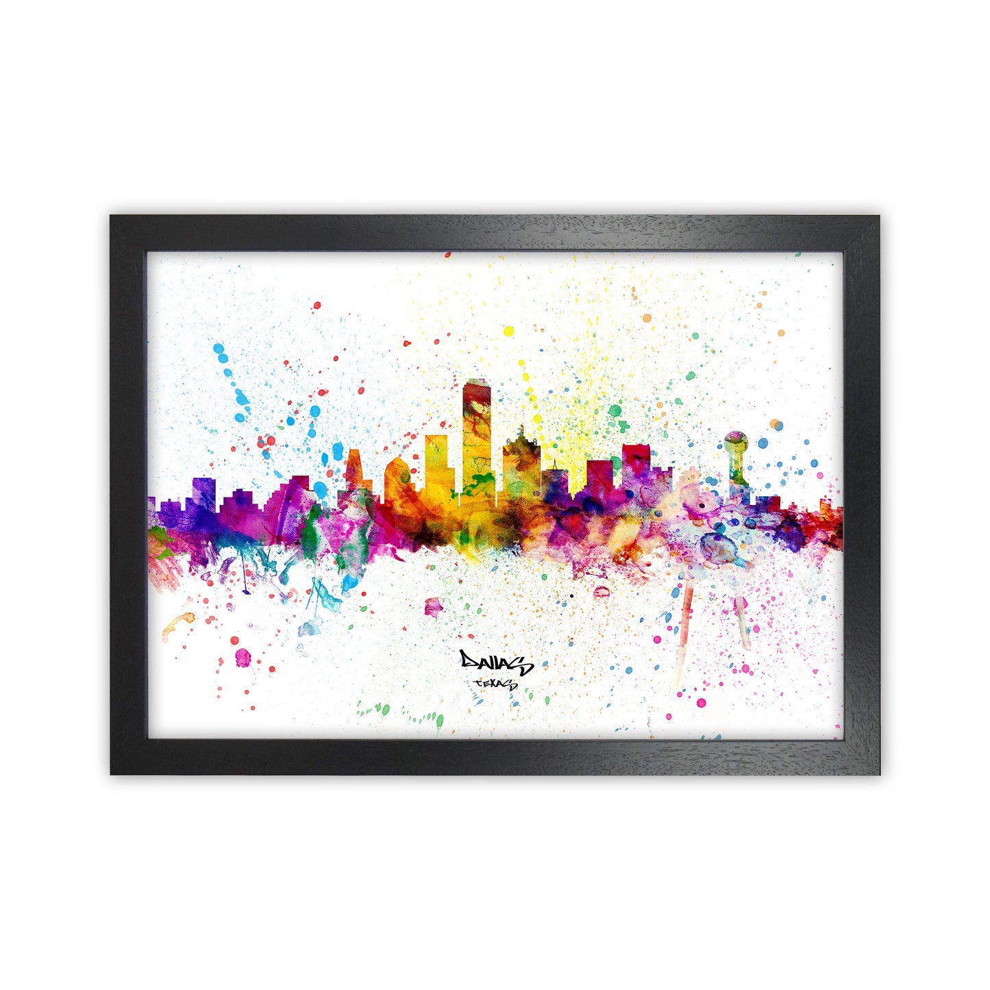 Rynx | Dallas Texas Skyline Splash Art Print by Michael Tompsett