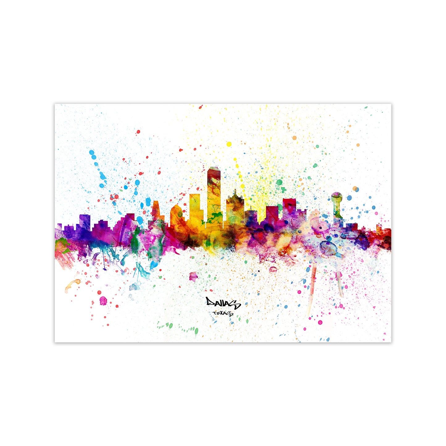 Rynx | Dallas Texas Skyline Splash Art Print by Michael Tompsett