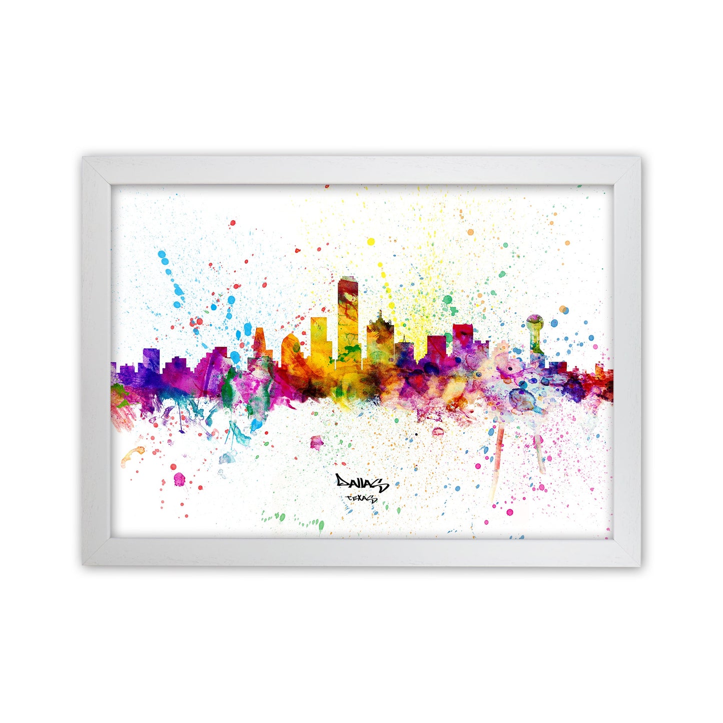 Rynx | Dallas Texas Skyline Splash Art Print by Michael Tompsett