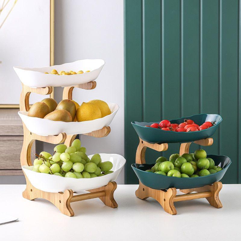 Rynx | Modern Bamboo Fruit Bowl - 2 to 3 Levels - Stylish and Space-Saving