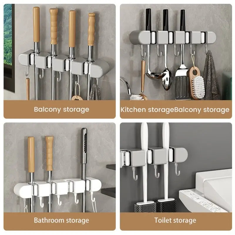 Rynx | Multifunctional Mop Holder with Hook – Self-Adhesive & Sturdy