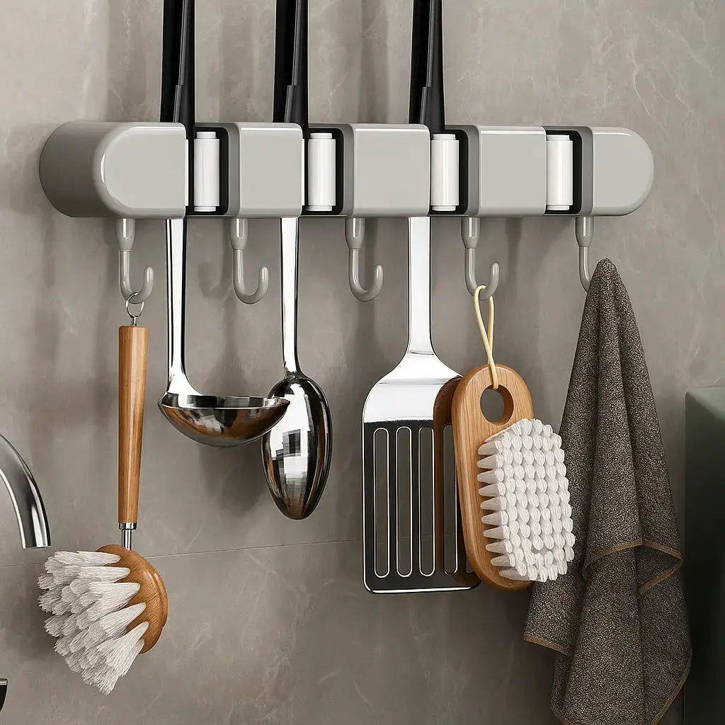 Rynx | Multifunctional Mop Holder with Hook – Self-Adhesive & Sturdy