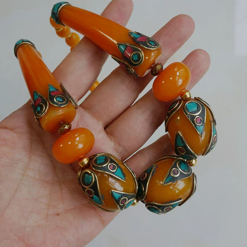 Rynx | Ethnic style Tibetan accessories, oversized style large beads Nepalese handmade short necklaces, collarbone chains