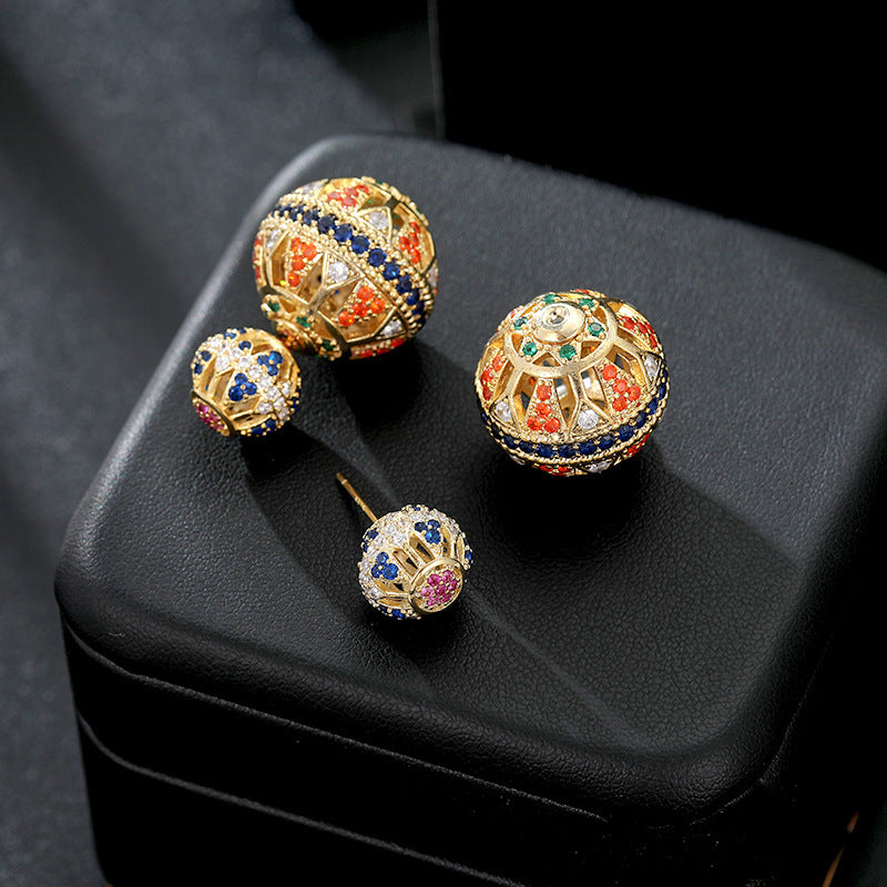 Rynx | Double-sided openwork front and back ball ball earrings vintage