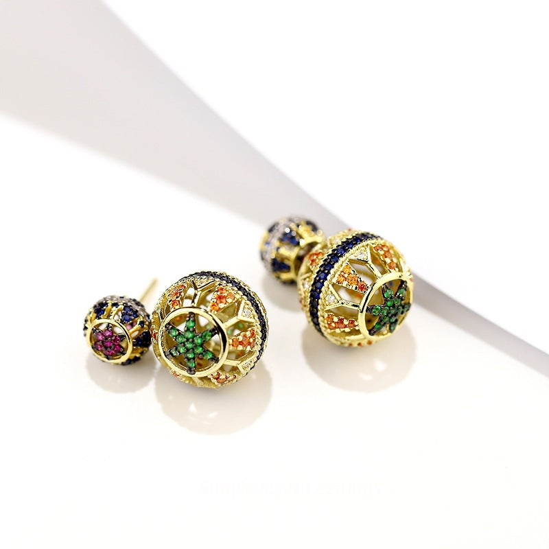 Rynx | Double-sided openwork front and back ball ball earrings vintage