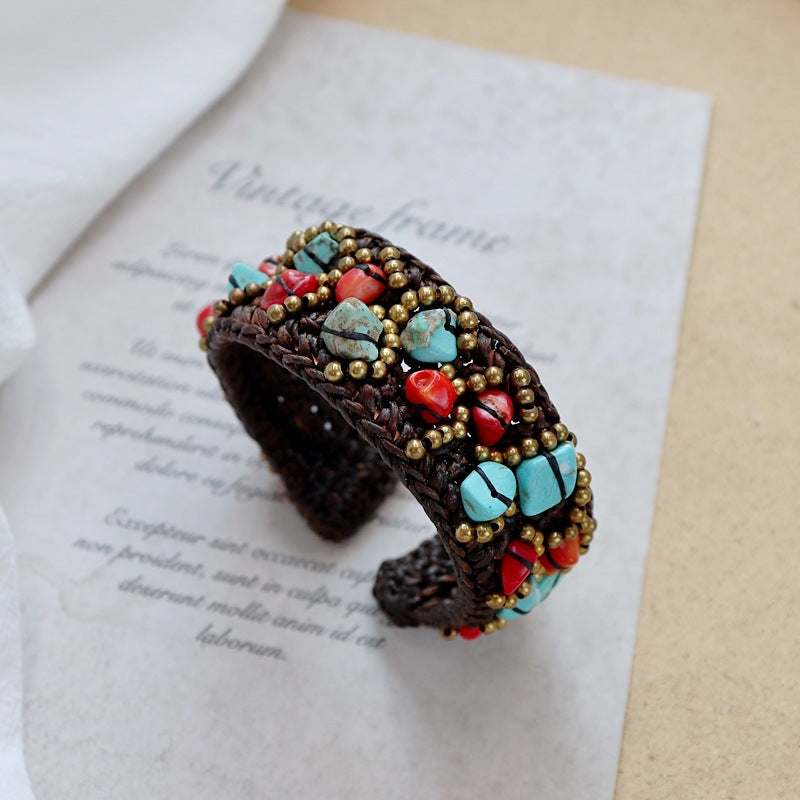 Rynx | Handmade bohemian ethnic style bracelet woven natural stone retro personal Tibetan bracelet accessories