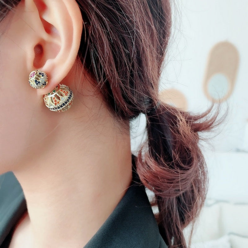Rynx | Double-sided openwork front and back ball ball earrings vintage