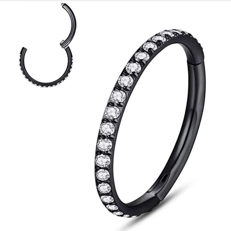 Rynx | Titanium labret with diamond-set seamless ear cartilage ring