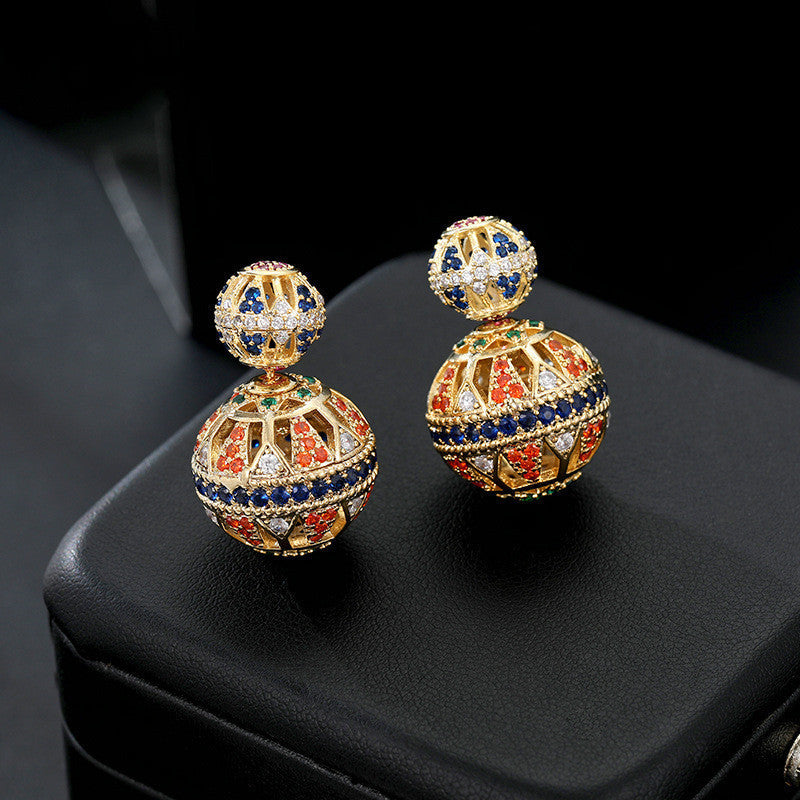 Rynx | Double-sided openwork front and back ball ball earrings vintage
