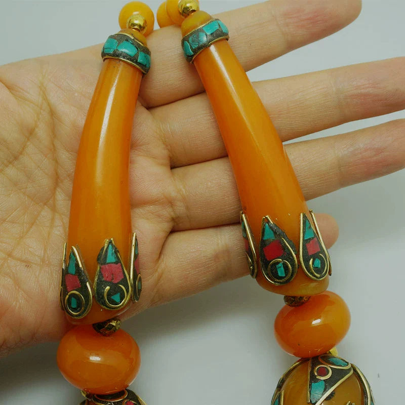 Rynx | Ethnic style Tibetan accessories, oversized style large beads Nepalese handmade short necklaces, collarbone chains