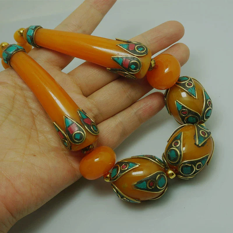 Rynx | Ethnic style Tibetan accessories, oversized style large beads Nepalese handmade short necklaces, collarbone chains