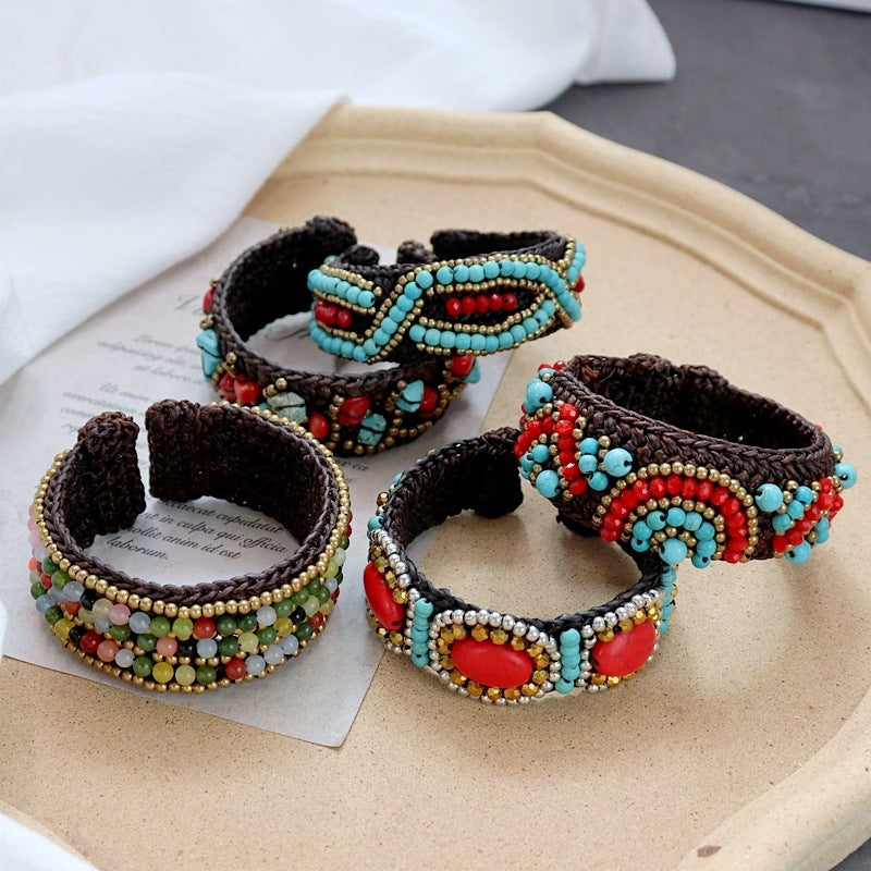 Rynx | Handmade bohemian ethnic style bracelet woven natural stone retro personal Tibetan bracelet accessories