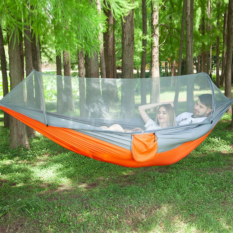 Rynx | Portable Outdoor Camping Full-automatic Nylon Parachute Hammock with Mosquito Nets, Size : 290 x 140cm (Silver Gray + Orange)