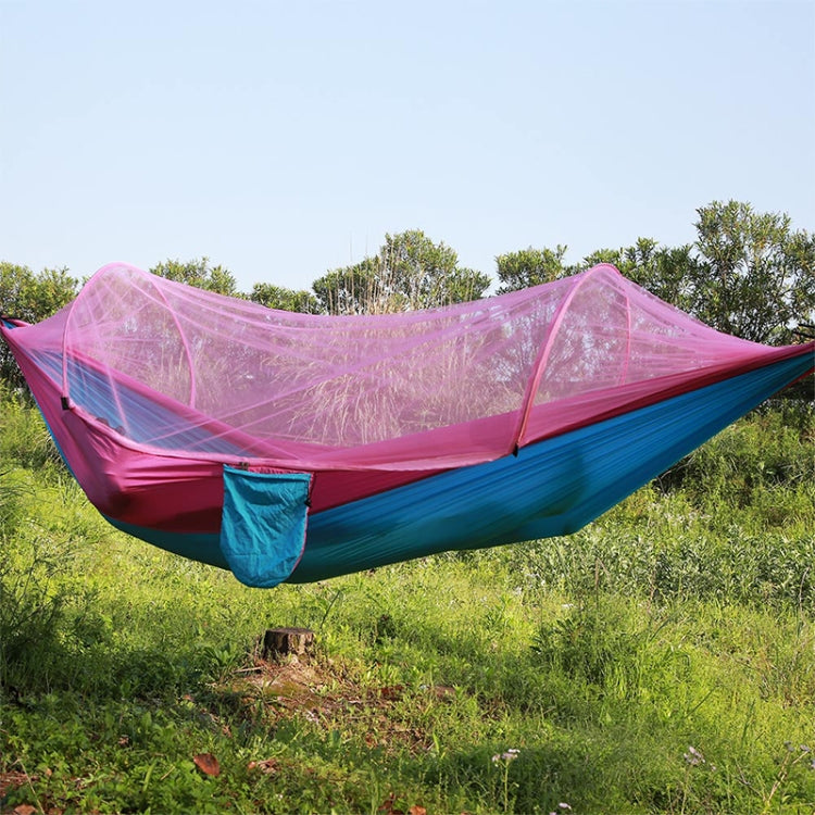 Rynx | Portable Outdoor Camping Full-automatic Nylon Parachute Hammock with Mosquito Nets, Size : 250 x 120cm (Pink Blue)