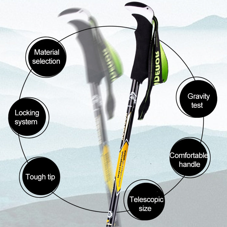 Rynx | KODENOR Outdoor Mountaineering Portable Foldable Carbon Fibre Straight Handle Alpenstocks Trekking Poles, Length : 63-135CM (Black Blue)