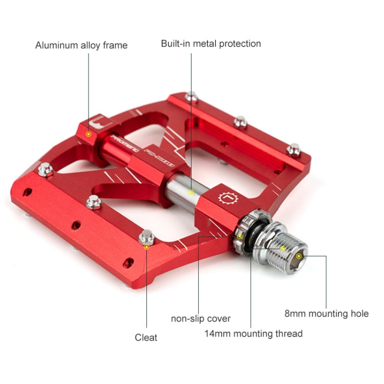 Rynx | PROMEND PD-M88 1 Pair Mountain Bicycle Aluminum Alloy 3-Bearings Pedals (Red)