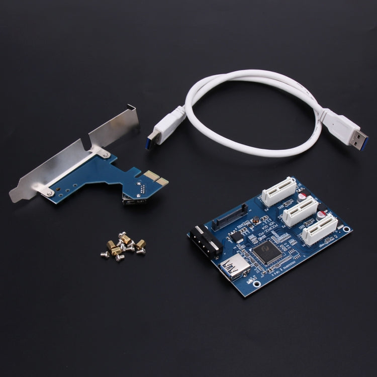 Rynx | PCI-E 1 to 3 PCI Express 1 Slots Riser Card 3 PCI-E Slot Adapter PCI-E Port Multiplier Card with 60cm USB Cable (Blue)