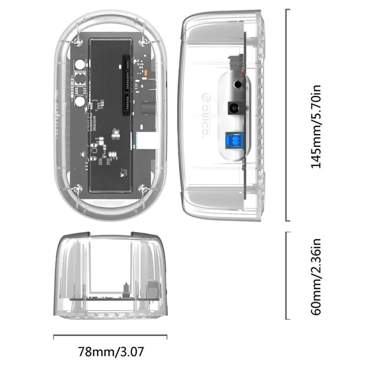 Rynx | ORICO 6139U3 2.5 / 3.5 Inch Transparent SATA to USB 3.0 Hard Drive Docking Station (Transparent)