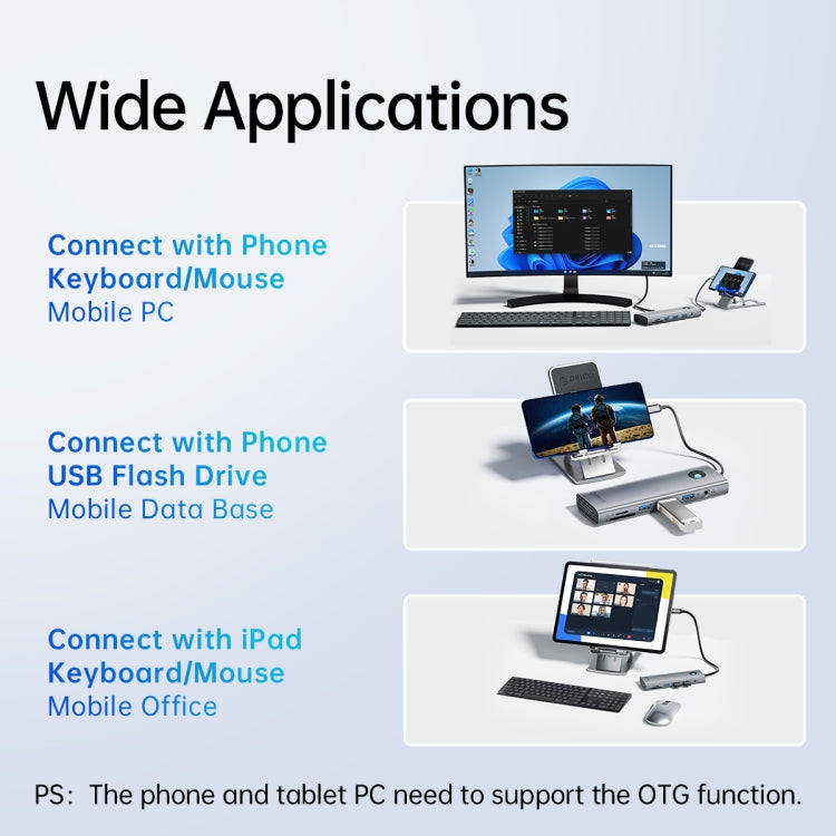 Rynx | ORICO PW11-8PC Type-C / USB-C 8-in-1 5Gbps Multifunctional Docking Station (Silver)