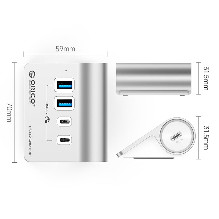 Rynx | ORICO M3CU2 Aluminum alloy 4-Port Type-C and USB 3.2 Gen2 10Gbps HUB (Silver)