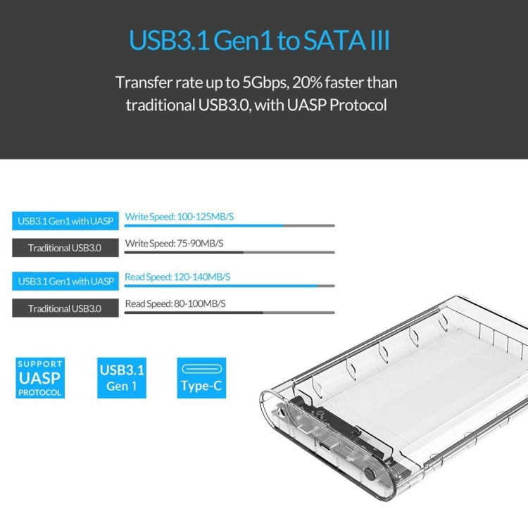 Rynx | ORICO 3139C3 3.5 inch SATA HDD USB 3.1 Type-C external hard drive enclosure storage box (Transparent)