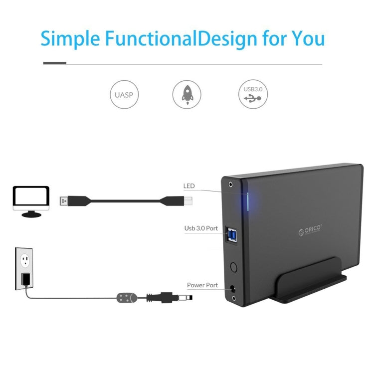 Rynx | ORICO 7688U3 Vertical Aluminum External Hard Drive Enclosure Storage Box Hard Drive Dock for 3.5 Inch SATA HDD (Black)