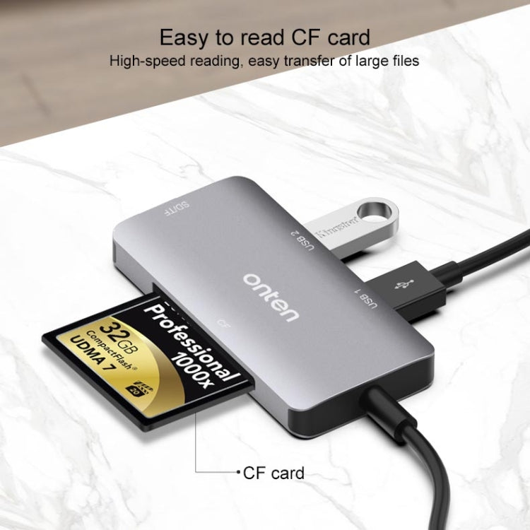 Rynx | Onten 91882 5 In 1 USB3.0 x3 + SD + TF + CF Type-C / USB-C OTG Multifunction Card Reader