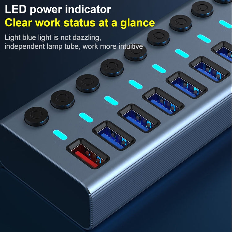 Rynx | 11 in 1 USB 3.0 HUB splitter with independent switch & 12V 4A power supply