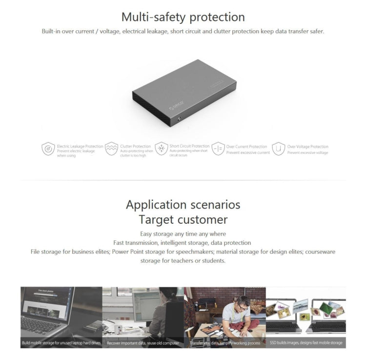 Rynx | ORICO 2518S3 USB3.0 External Hard Drive Enclosure for 7mm & 9.5mm 2.5 inch SATA HDD / SSD (Silver)