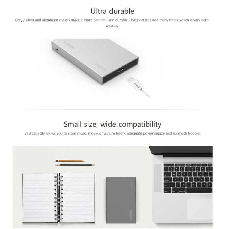 Rynx | ORICO 2518S3 USB3.0 External Hard Drive Enclosure for 7mm & 9.5mm 2.5 inch SATA HDD / SSD (Silver)