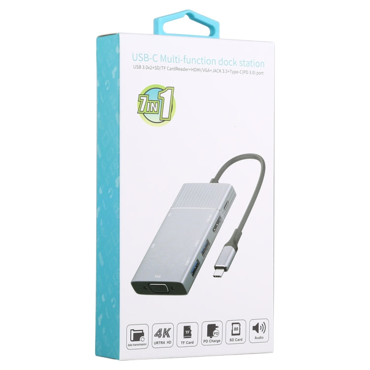 Rynx | 7 In 1 Dual USB 3.0 + TF/SD + HDMI/VGA + 3.5mm Jack + Type-C / USB-C Multifunction USB-C Docking Station