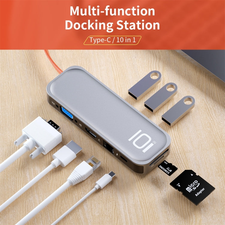 Rynx | ROCK TR01 10 In 1 Type-C / USB-C to HDMI + VGA Multifunction Extension HUB Adapter (Silver)