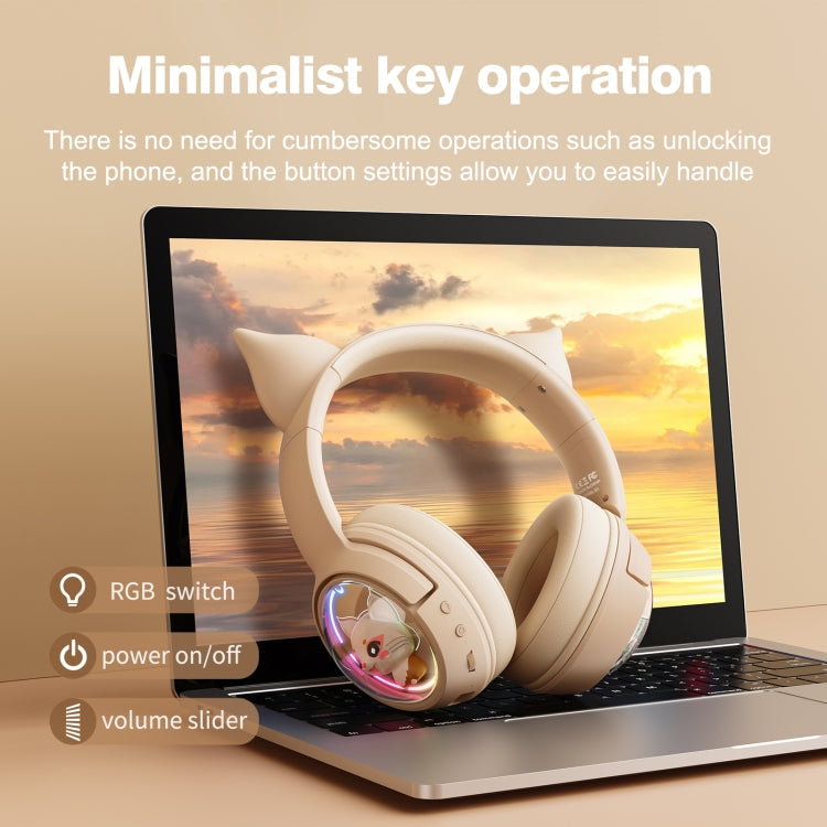 Rynx | B5 Cat Ear Design USB-C / Type-C RGB Wireless Bluetooth HiFi Headset (Beige)