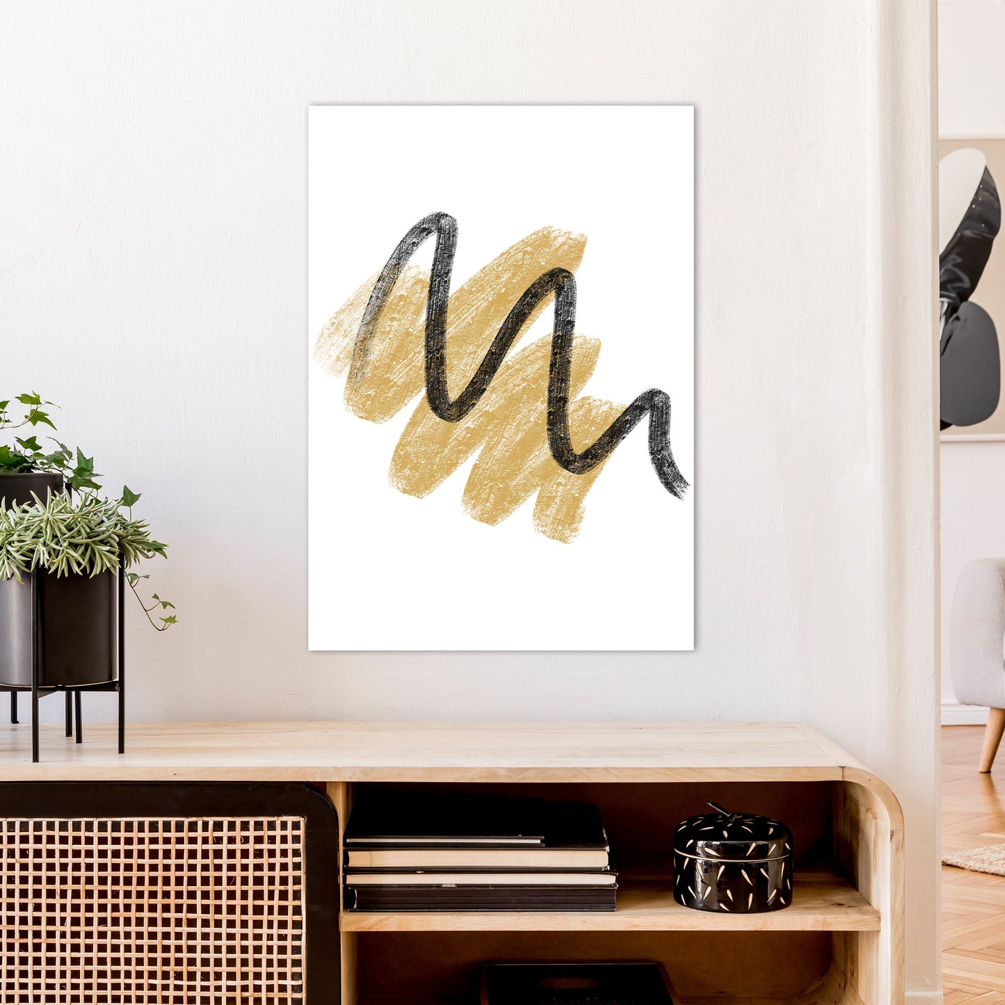 Rynx | Dalia Chalk Gold And Black Scribbles Art Print by Pixy Paper