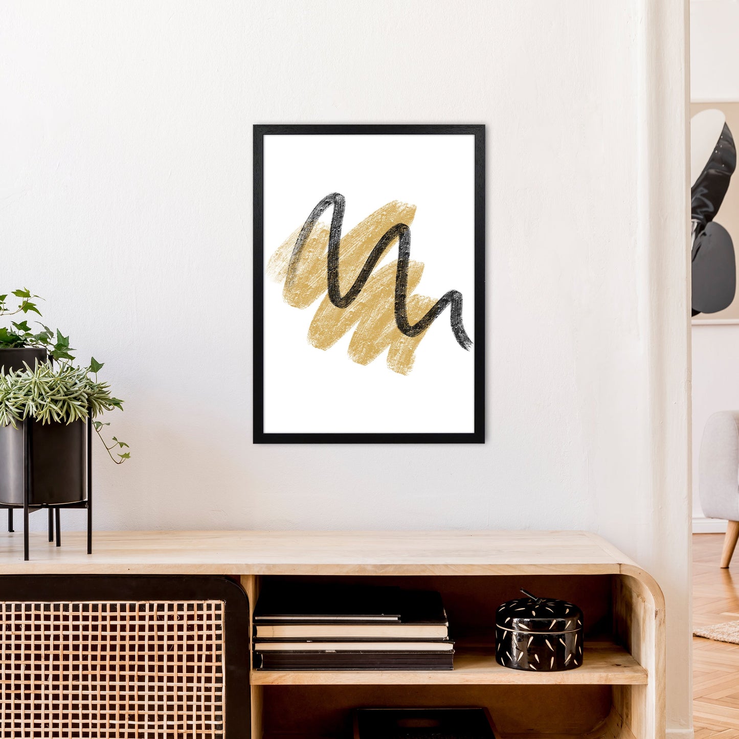 Rynx | Dalia Chalk Gold And Black Scribbles Art Print by Pixy Paper