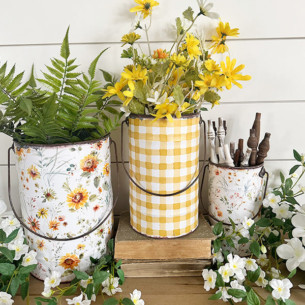 Rynx | Worn patterned metal buckets, set of 3