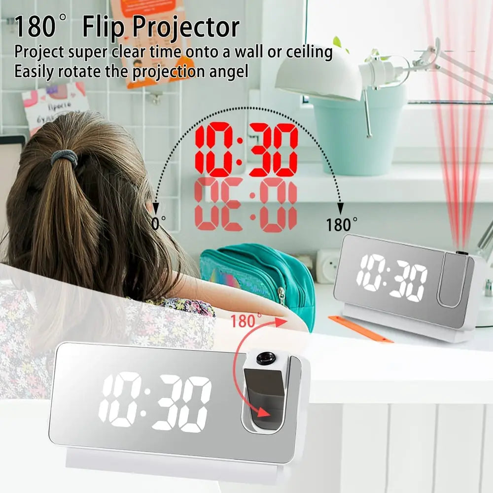 Rynx | Projection alarm clock with mirror display and large LED screen