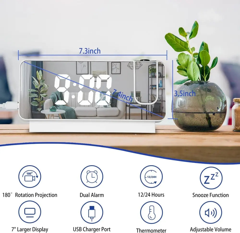 Rynx | Projection alarm clock with mirror display and large LED screen
