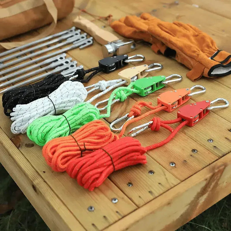 Rynx | Reflective Outdoor Rope Set – With Carabiner, Hooks & Tensioner for Tent & Camping (4 Pieces)