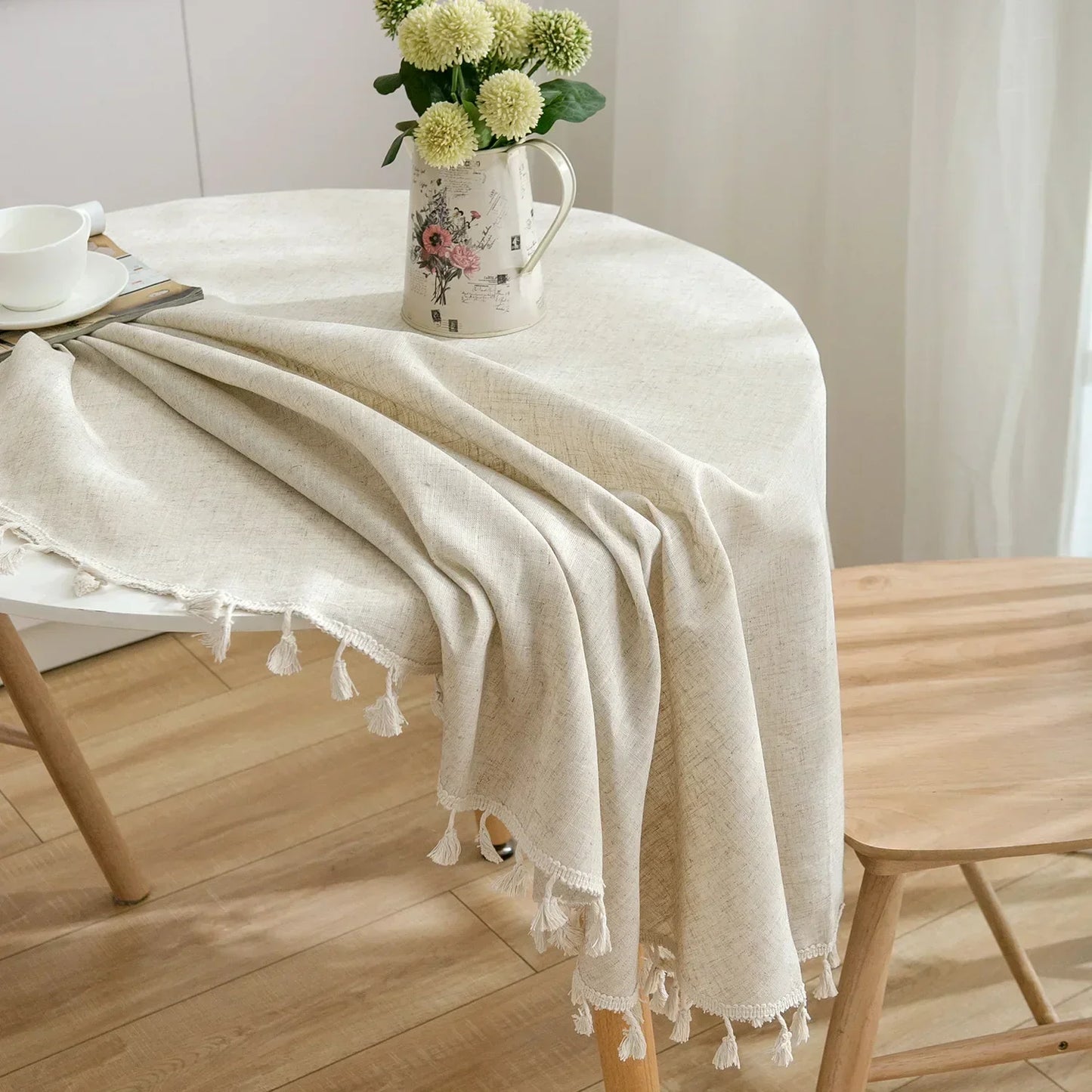 RYNX | Round Linen-Cotton Tablecloth With Tassels