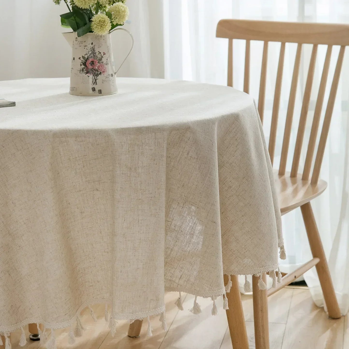 RYNX | Round Linen-Cotton Tablecloth With Tassels