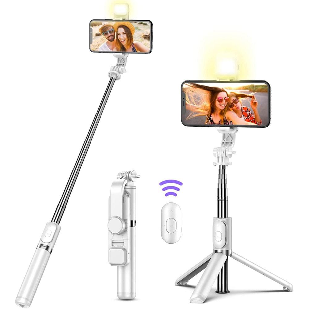 Rynx | Versatile wireless tripod selfie stick with Bluetooth remote control, 360° rotation and built-in fill light - Compatible with Android and iOS