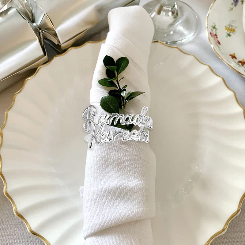 Rynx 2/6Pieces Ramadan Kareem Napkin Rings Eid Mubarak Muslim Islamic Dining Table Home Decoration Alloy Napkin Buckle Ramadan Gift