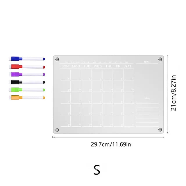 Rynx | Reusable Magnetic Dry Erase Fridge Calendar Board - Transparent Acrylic Fridge Magnet Sticker Planner for Schedules, Messages, and Menus