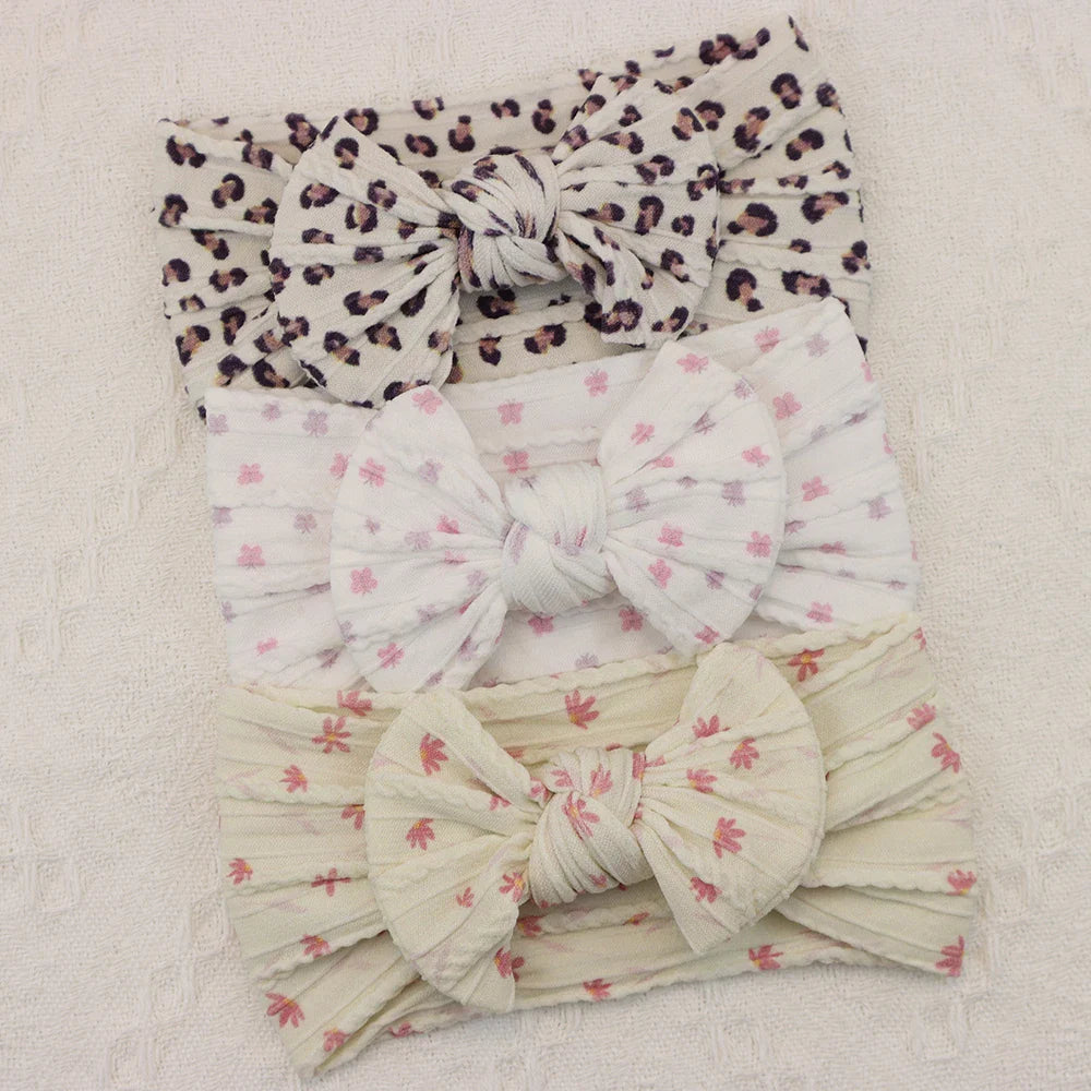Rynx | 3Pcs Baby Headband Set: Knit Bows, Elastic Nylon Turban