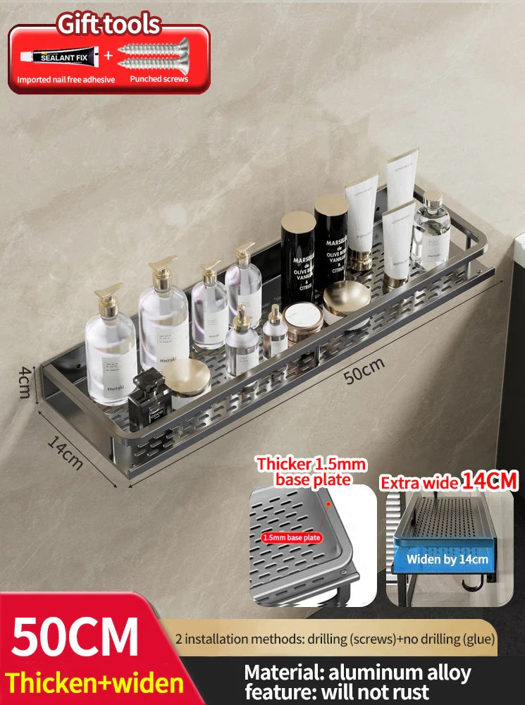 Rynx | Punch-Free Bathroom Rack – Aluminum Space-Saving Shelf – No Drill Hanging Organizer – Wall-Mounted Toilet Shelf for Efficient Bathroom Storage