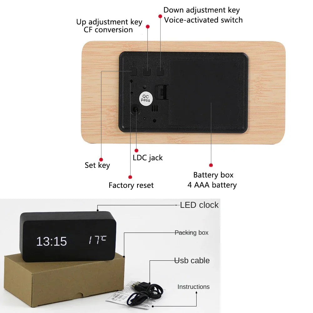 Rynx | Wood LED Smart Alarm Clock for Bedroom