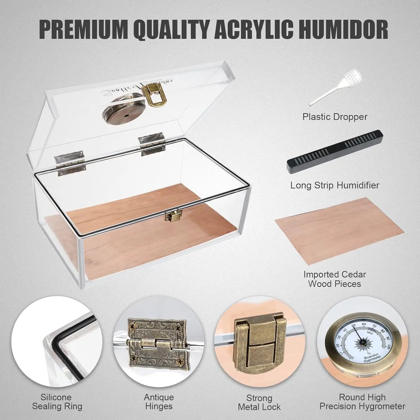 Rynx | Scotte Acrylic Cigar Case Humidor – Holds 20 Cigars, Includes Hygrometer, Humidifier, Cigar Cutters, Punch & Accessories